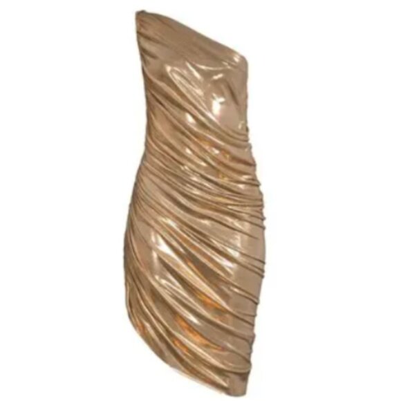 Norma Kamali Dresses & Skirts - Norma Kamali Diana Metallic One-Shoulder Mini Dress in Gold